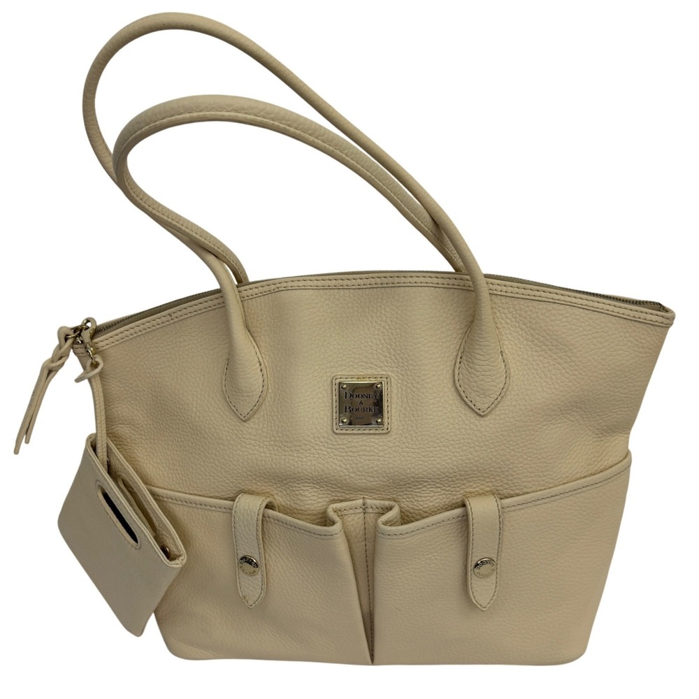 Dooney & Bourke Pebble Grain Tote Bag Womens Cream Leather Shoulder Bag - Picture 1 of 9